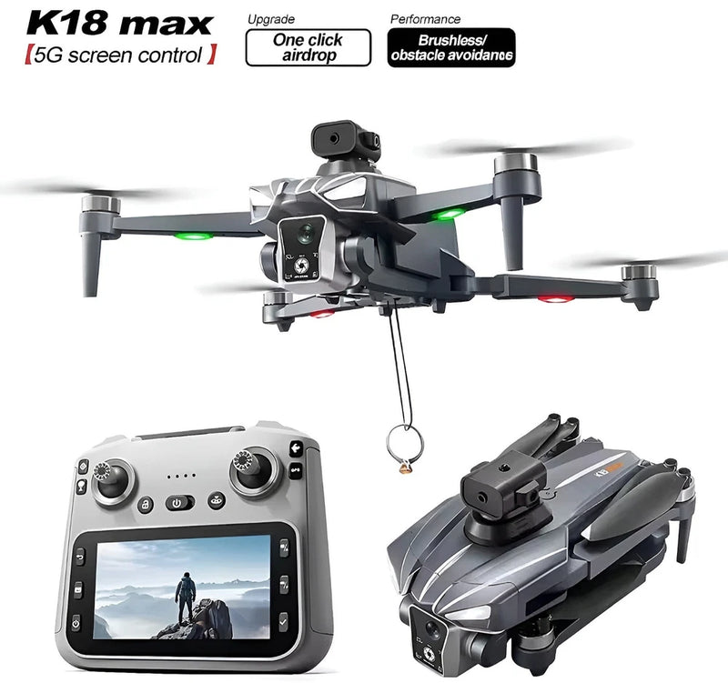 K18 Max foldable GPS drone with dual camera and handheld controller