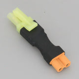RC battery adapter, black with orange XT30 female port and mini Tamiya male plug