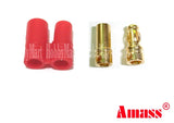 Amass 3.5mm bullet Li-Po connector protector set, red caps and gold sleeves