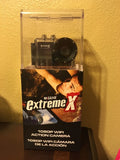 Black 1080p action camera in clear waterproof case packaging, Extreme X branding