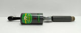 Used storage battery wand with green label, black body, and metal connector