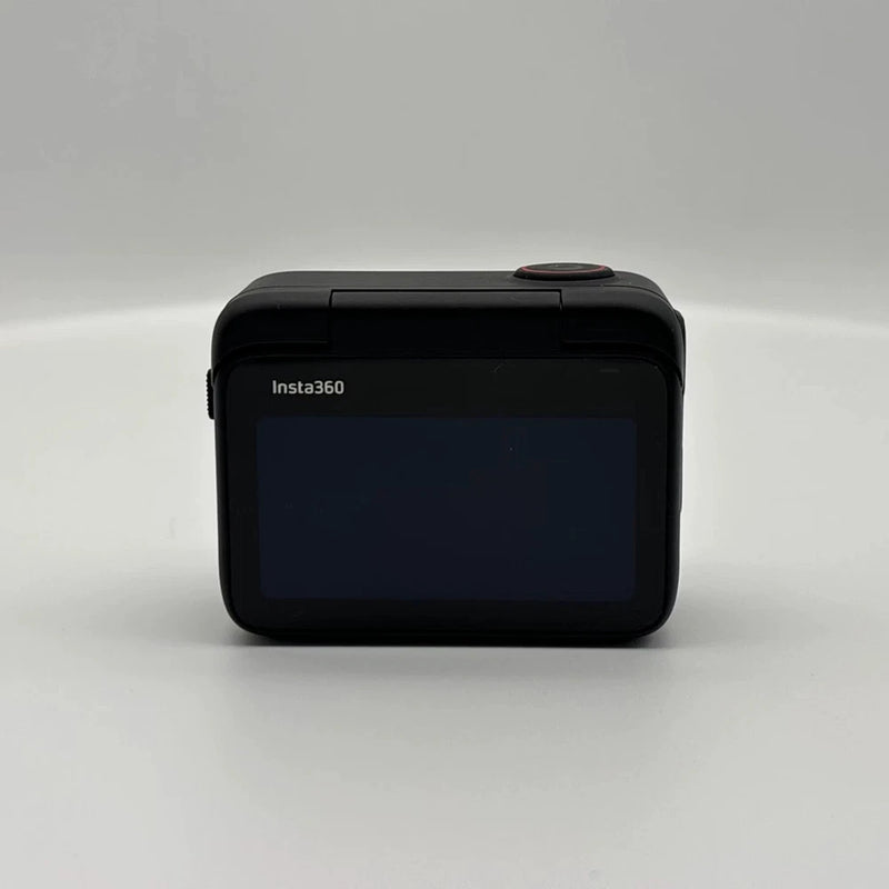 Insta360 action camera, black front with display screen