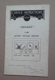 Defiant P600 battery portable receiver service instructions booklet, printed cover