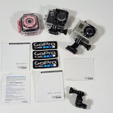 GoPro action camera housings, mounts, and cases with two cameras and accessories