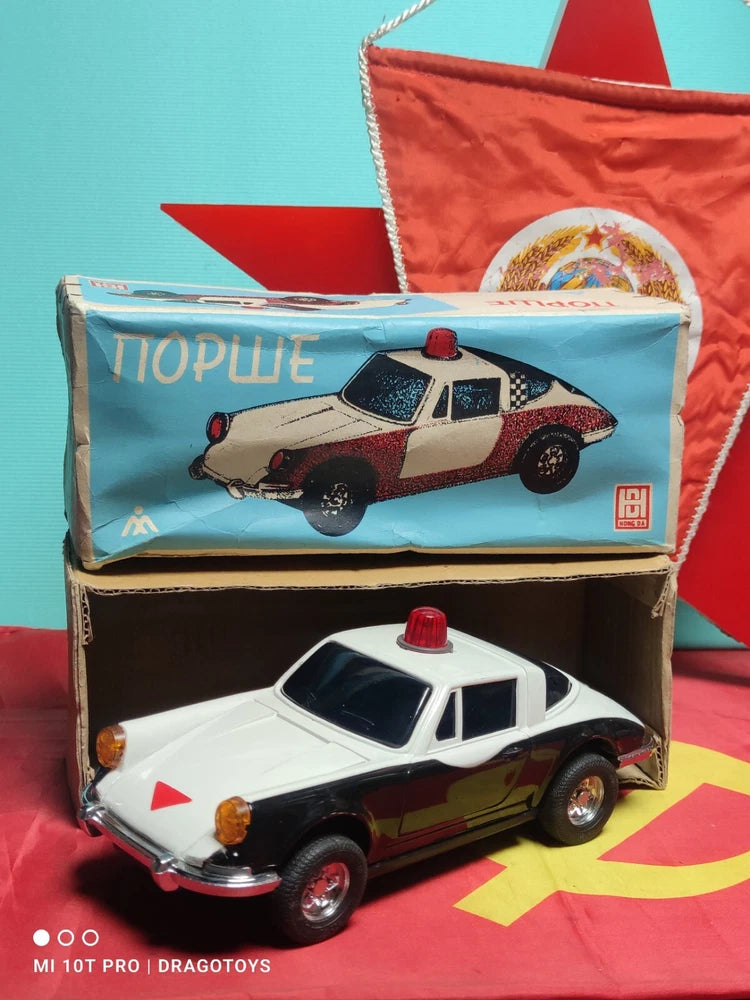 VINTAGE PORSCHE 911 POLICE MODEL TOY CAR BATTERY OPERATED BULGARIA ORIGINAL BOX Battery