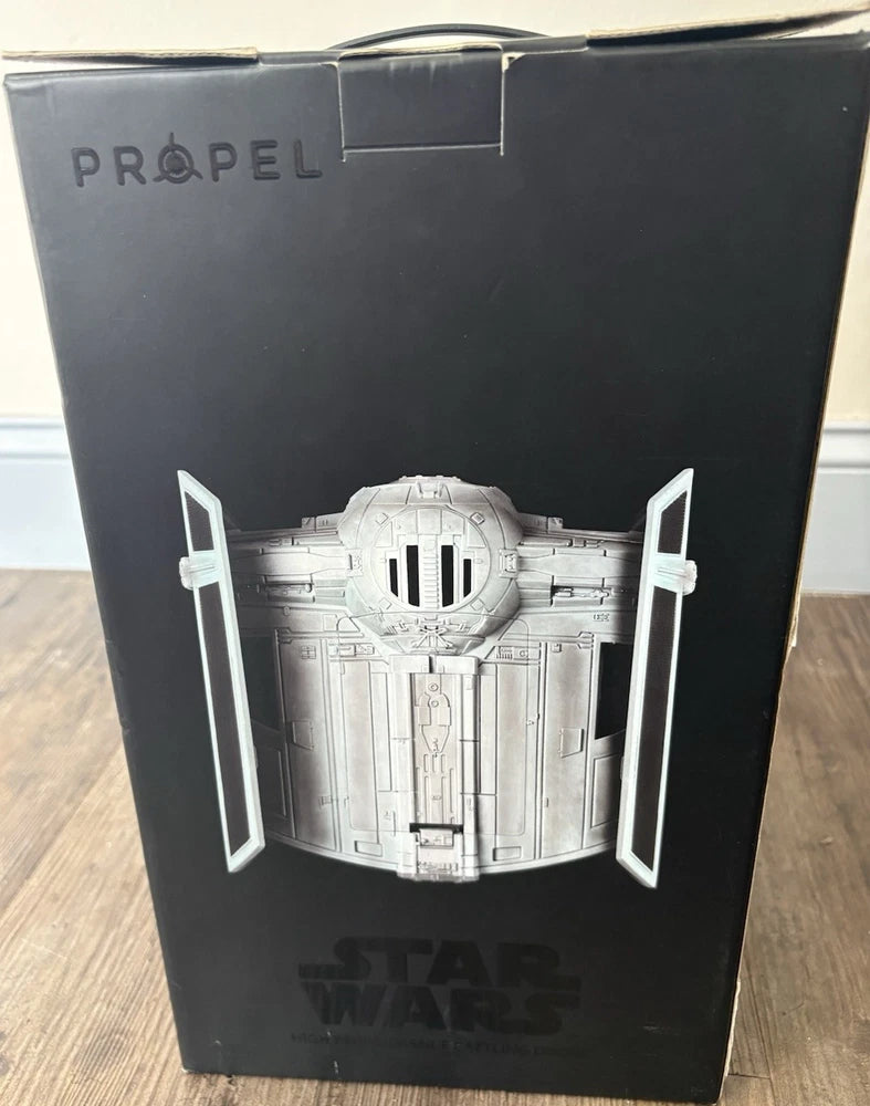 Black Star Wars TIE Advanced X1 quadcopter drone box with white spaceship artwork