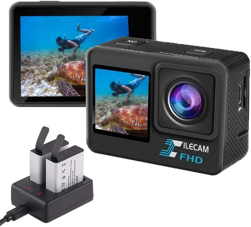 Dual Screen Action Camera 1080P Wifi Waterproof Camera 4*Zoom 131Ft(40M) Waterpr