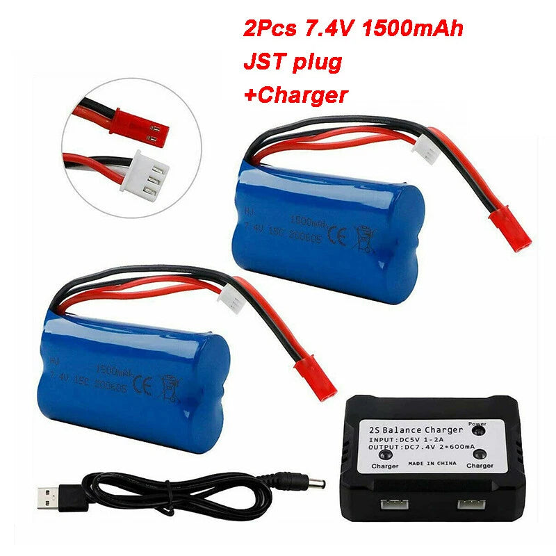 2PCS Li-ion Battery 7.4V 1500mAh JST Plug for RC Car Boat Helicopter MJX T10 Battery