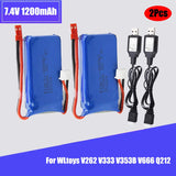 2 Pack 7.4V 1200mAh Lipo Battery Pack with JST Plug and Charger Replacement Battery