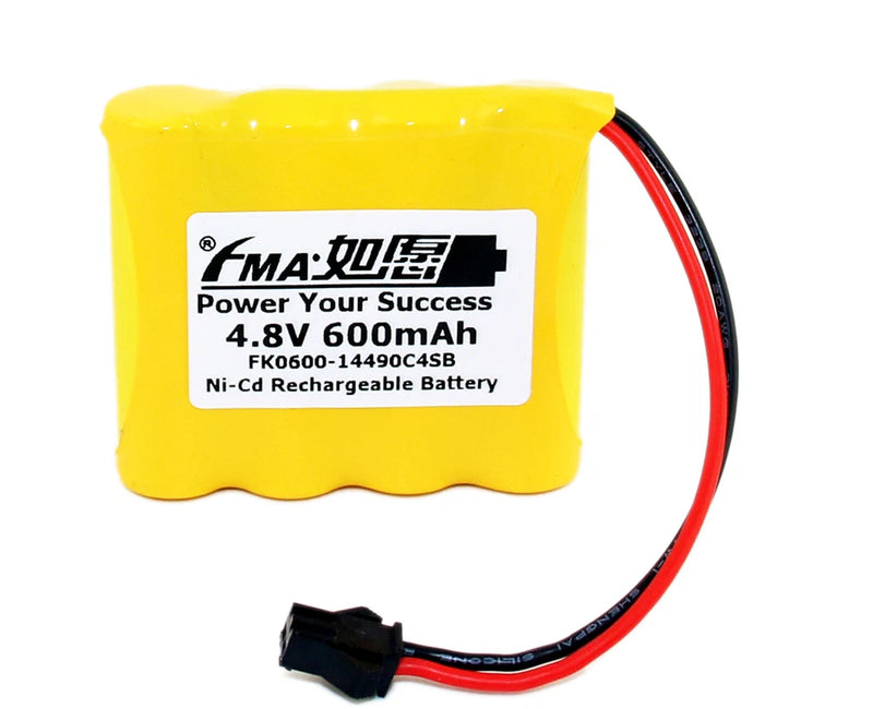 Yellow Ni-Cd rechargeable battery pack with label and red-black wire connector lead