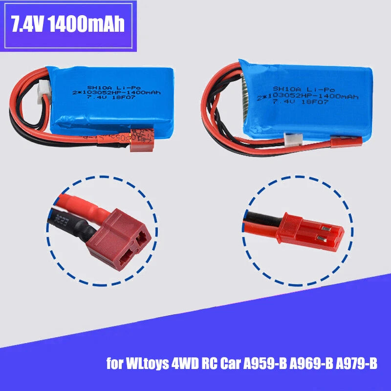 2S 7.4V 1400mAh 25C Lipo Battery for WLtoys A959-b A969-b A979-b K929-B RC