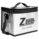 Zeee LiPo Guard fireproof charging storage bag, silver with clear window and zipper.