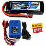 NHX Muscle Pack LiPo battery with EZ6 charger, Deans leads, and wiring kit