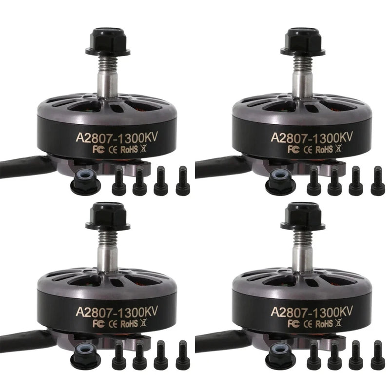 Set of four black brushless FPV drone motors, A2807-130KV CW, with mounting screws