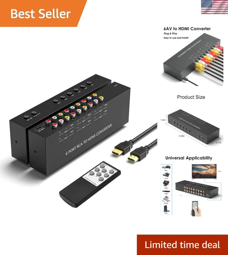 6 Port RCA to HDMI, 1080P/720P 6 Way AV to HDMI Converter Composite CVBS AV S...