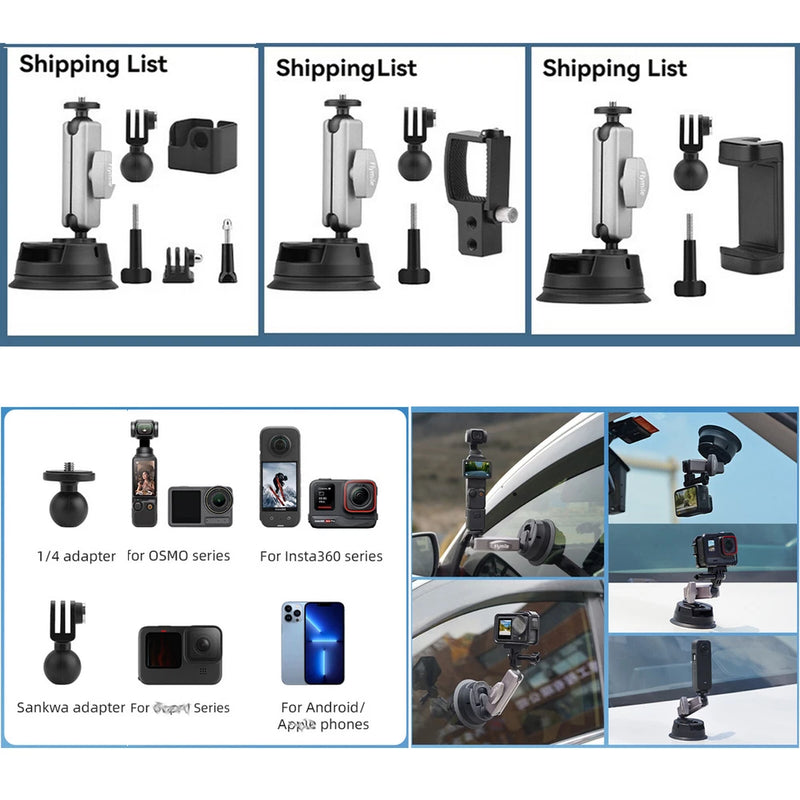 Sports Camera Car Suction Cup Mount Bracket Adjustable Adapter For DJI POCKET?3