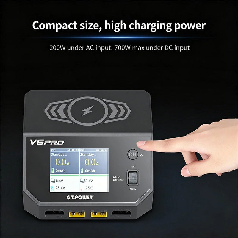 GT POWER V6 Pro AC/DC 700W Lipo Battery Balance Charger Support Wireless Charge Battery