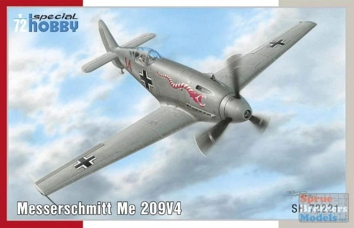 Gray 1:72 scale Messerschmitt Me 209V4 model airplane with red markings
