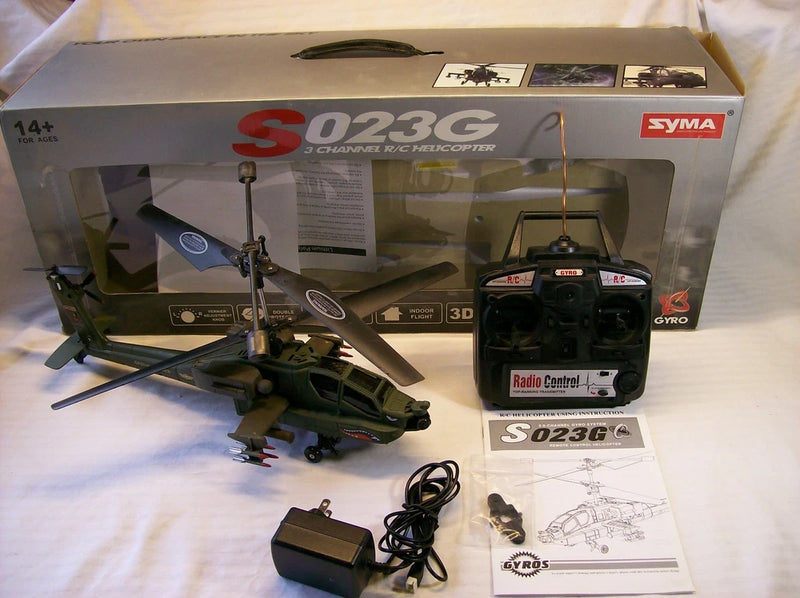 Syma S023G AH-64 Apache 3 Channel Coaxial Helicopter, Used, Tested Good, In Box