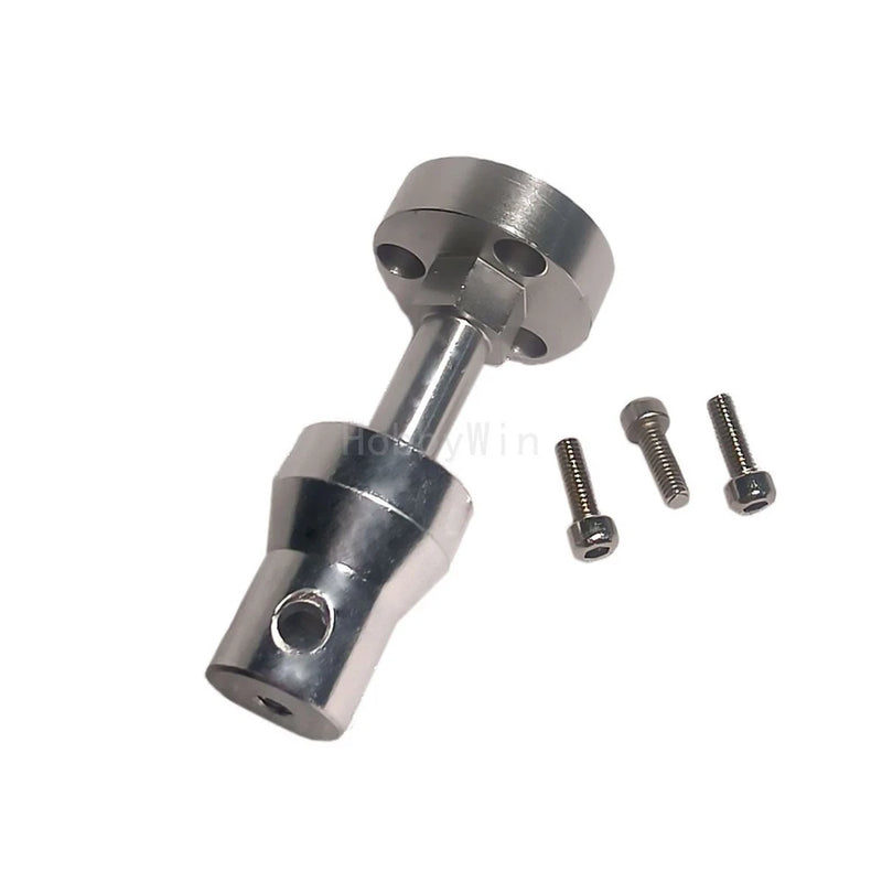 Metal motor shaft with mounting hub and three mounting bolts
