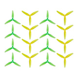 16 FPV drone propellers, tri-blade in green and lemon-lime yellow, 5x3.7