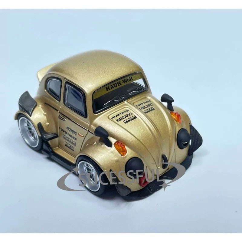 1:64  HEC Golden RWB Beetle Wide Body Cute Diecast Car Model