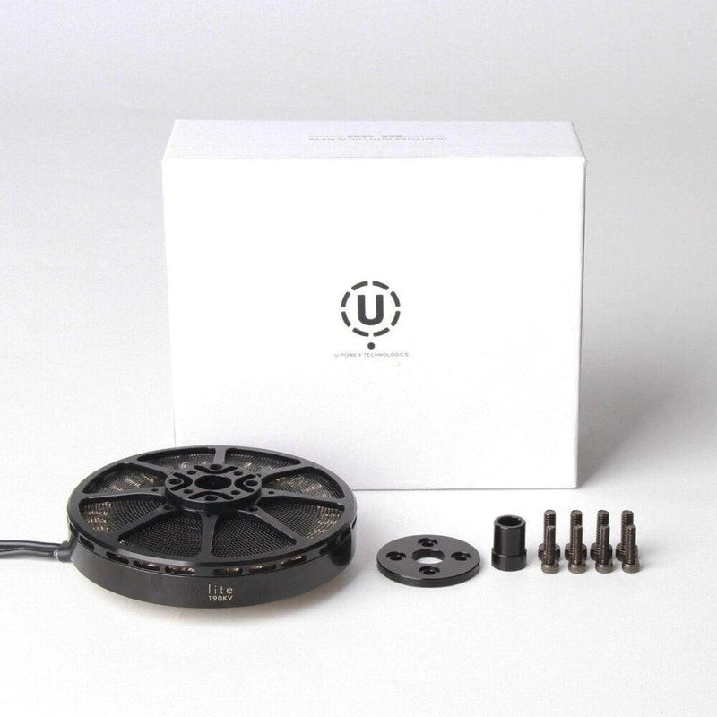 T-motor U8 Lite 85kv drone motor kit with black propeller-style stator, screws and spacers