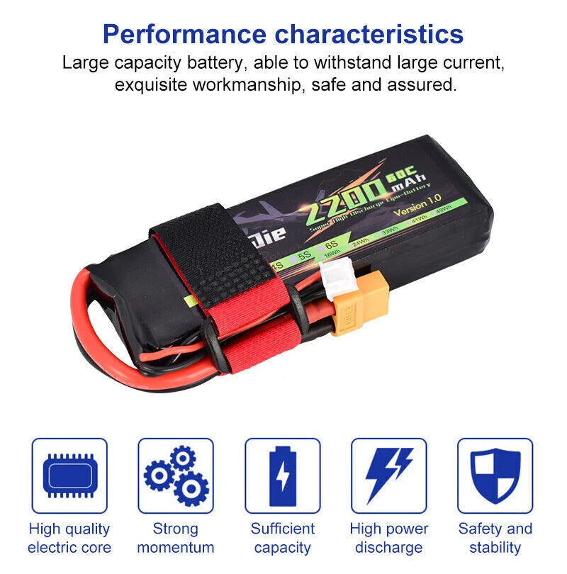 7.4V 2200mAh 60C 2S Lipo Battery with XT60 Plug for RC Drone Helicopter Boat Car Battery