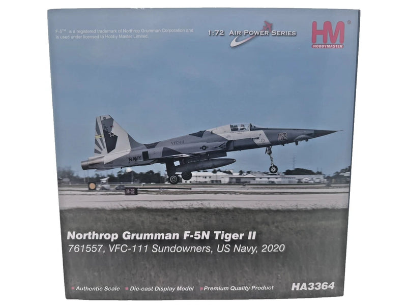 1/72 die-cast F-5N Tiger II model plane in retail box, dark gray/black scheme