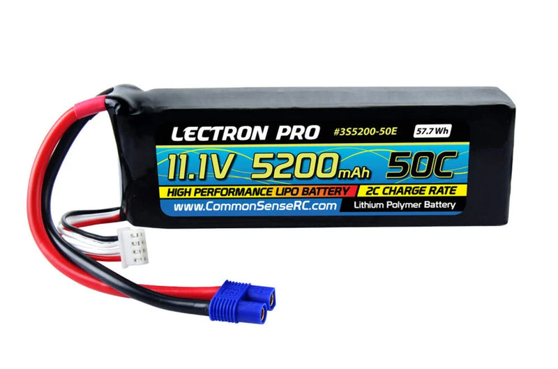 Common Sense RC (3S5200-50E) Lectron Pro 3S 11.1V 5200mAh 50C Lipo Battery with Battery