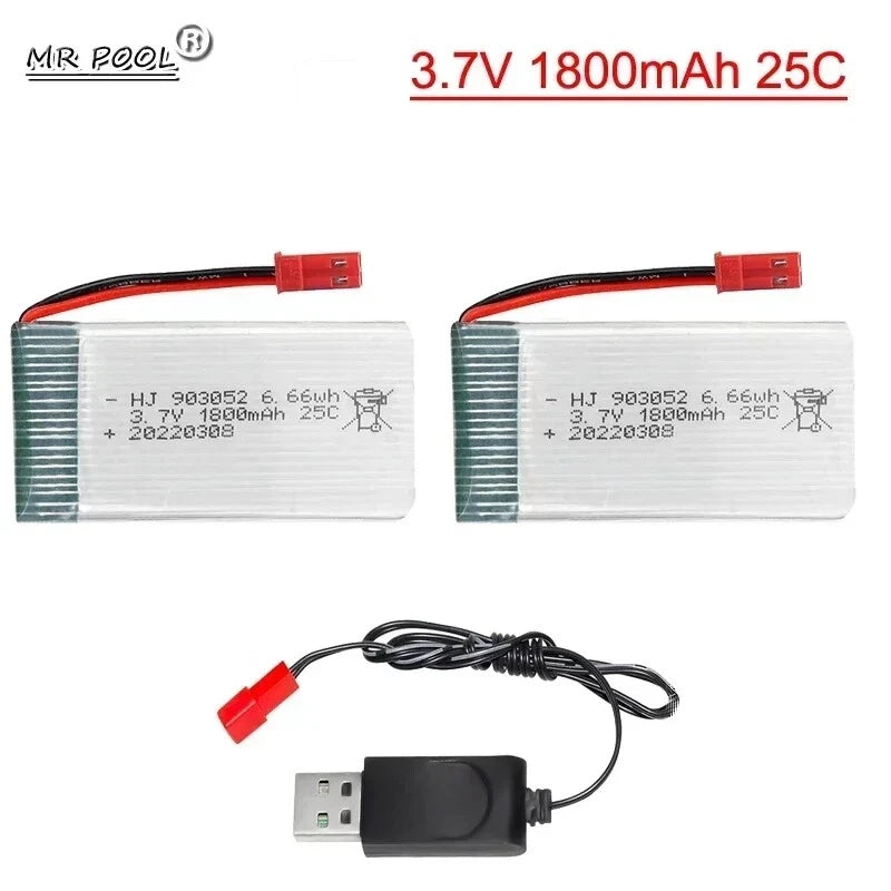 2x 1800mah 3.7V 25C Lipo Battery JST Plug w/ USB Charger for RC Quadcopter Drone