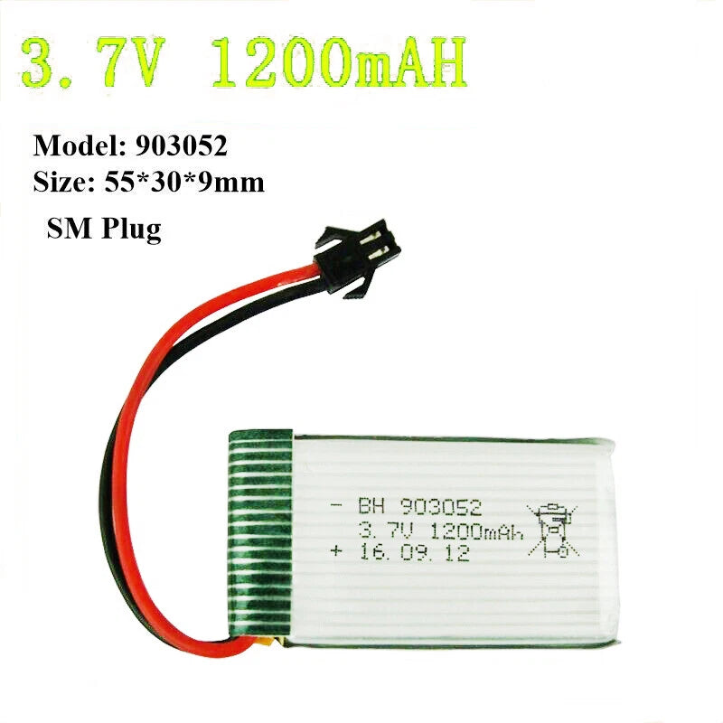 1Pcs 903052 3.7V 1200mAh with SM Plug Li-Po Battery For RC Helicopter Drone Toys Battery
