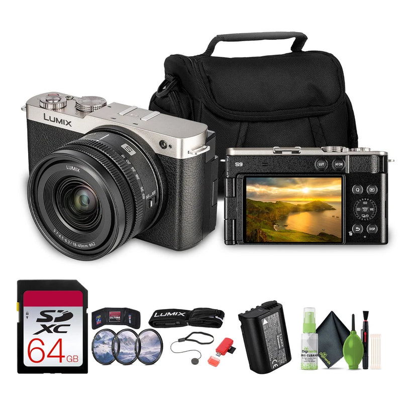 Panasonic Lumix S9 Camera w 18-40mm f/4.5-6.3 Lens(Silver), 64GB Memory Card