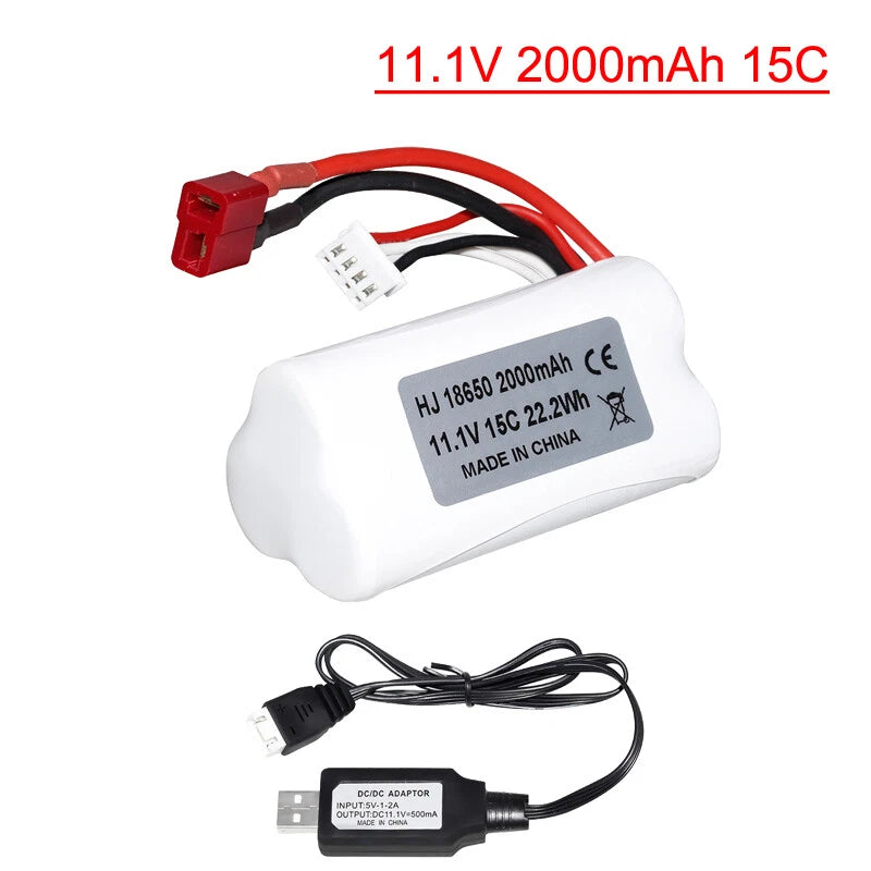 11.1V 2000mAh LiPo battery pack with white shell and balance connector wires