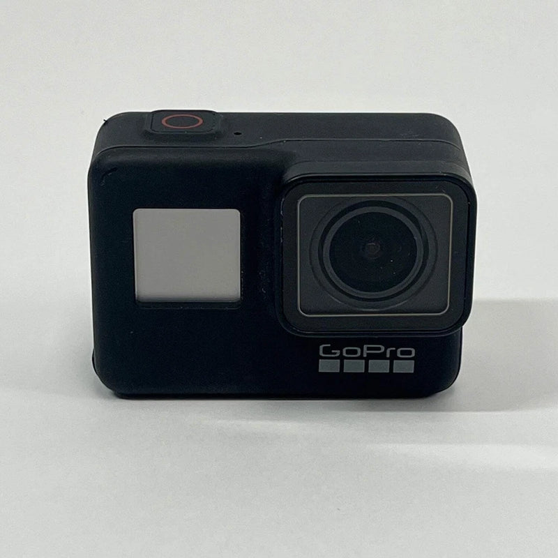Black GoPro action camera with front lens and small status window