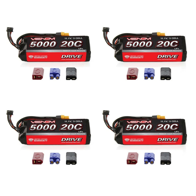 Venom 20C 3S 5000mAh 11.1V LiPo Battery with Universal Plug System x4 Packs Battery
