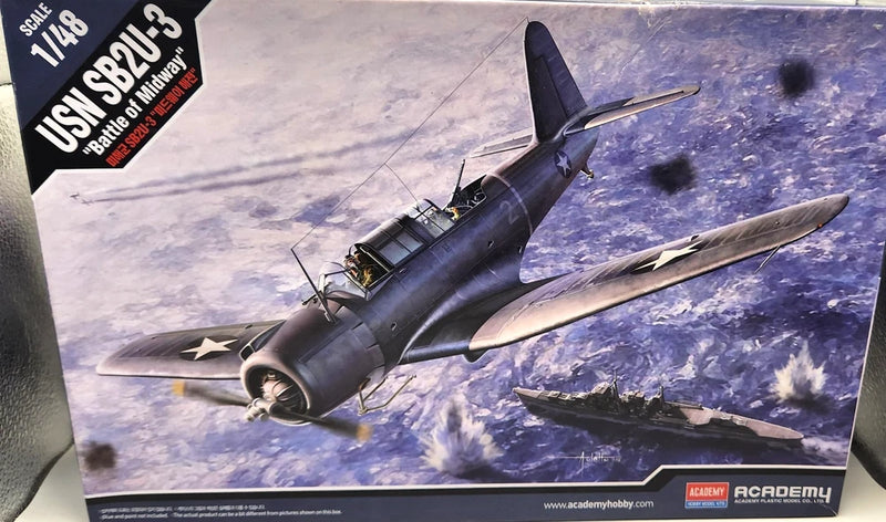 1:48 SB2U-3 USN WWII airplane model kit box with dark blue aircraft artwork