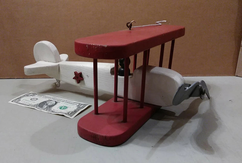 Hand Made All Wood W W 2 Type Airplane with Pilot and Spinning Propeller