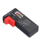 Universal battery voltage tester with black body and red clamp-style connector