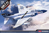 Academy Hobby 1/72 F-4J fighter jet model in USN gray/blue with VF-84 Jolly Rogers markings