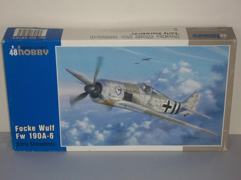 Special Hobby 1/48 Fw 190A-6 model kit box with gray fighter aircraft artwork