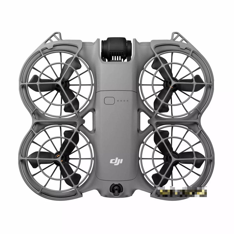 Foldable quadcopter drone with four propellers, gray body