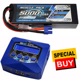 NHX Muscle Pack 2S 7.4V 5000mAh 50C Lipo Battery w/ EC3 / EZPRO AC Charger Battery