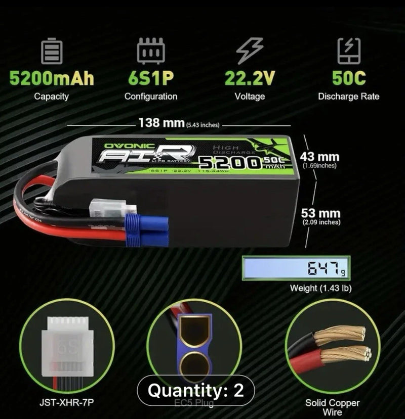 6s 22.2 Lipo 5200mah Ovonic