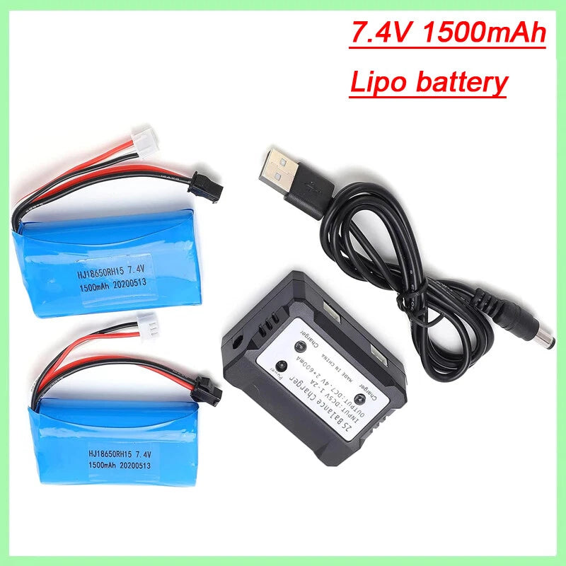 1500mAh 7.4V LiPo Battery for SM Plug and Charger RC Car Boat Aircraft Battery