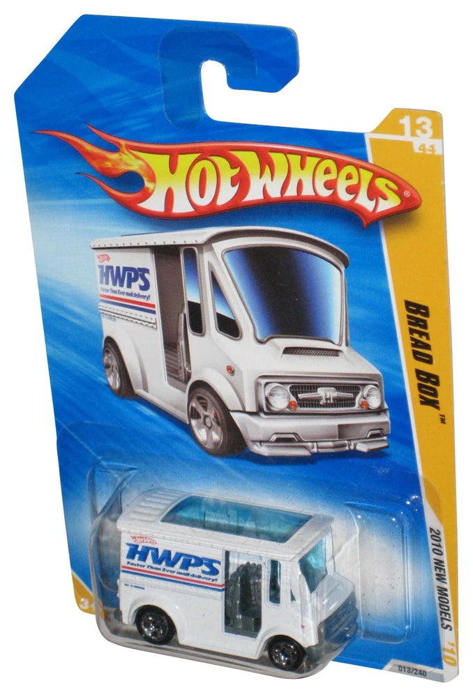 Hot Wheels die-cast Bread Box toy truck, white and gray on card blister packaging