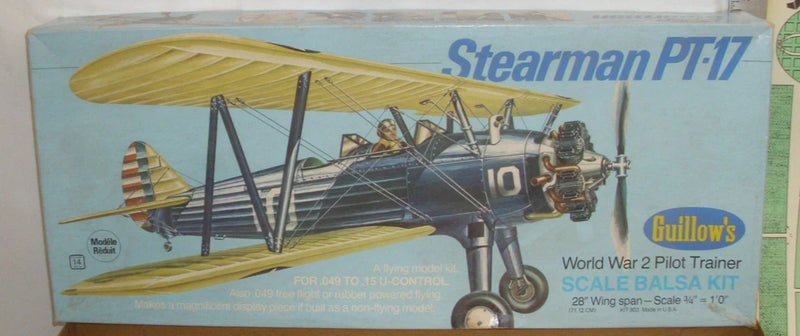 GUILLOWS STEARMAN PT-17 PILOT TRAINER GAS BALSA AIRPLANE MODEL KIT BOXED