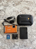 Panasonic LUMIX Camera TS20 Orange Works Charger Battery SD Card Cord Case