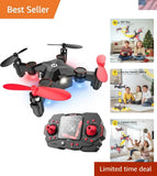 Foldable kid quadcopter drone with red prop guards and handheld controller