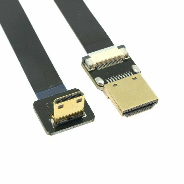 FPV Mini HDMI Male to HDTV Male FPC Flat Cable for Camera 50cm Down Angled